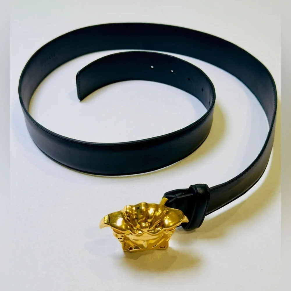 Versace La Medusa Greca Buckle Leather Belt Black 100 Cm DCU4140 Size 34